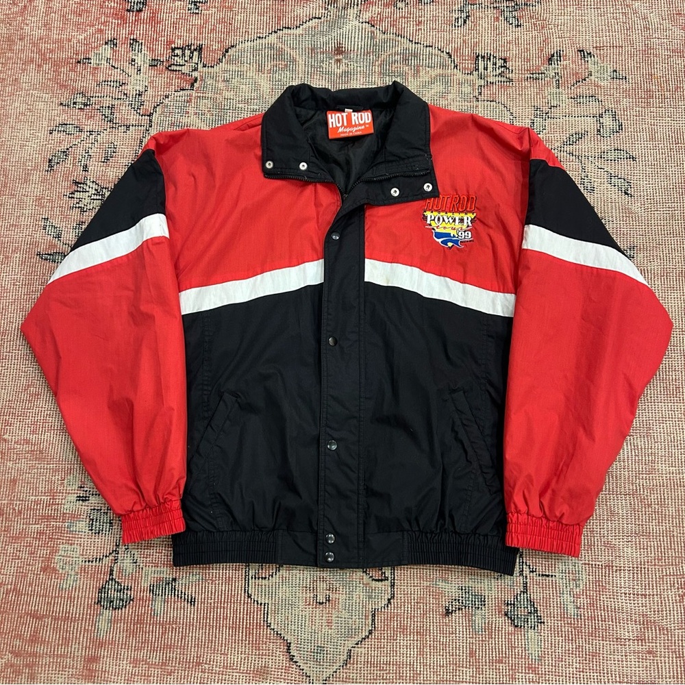 Vintage Hot Rod Power Tour 1999 Jacket XL Red Black Racing Windbreaker Retro